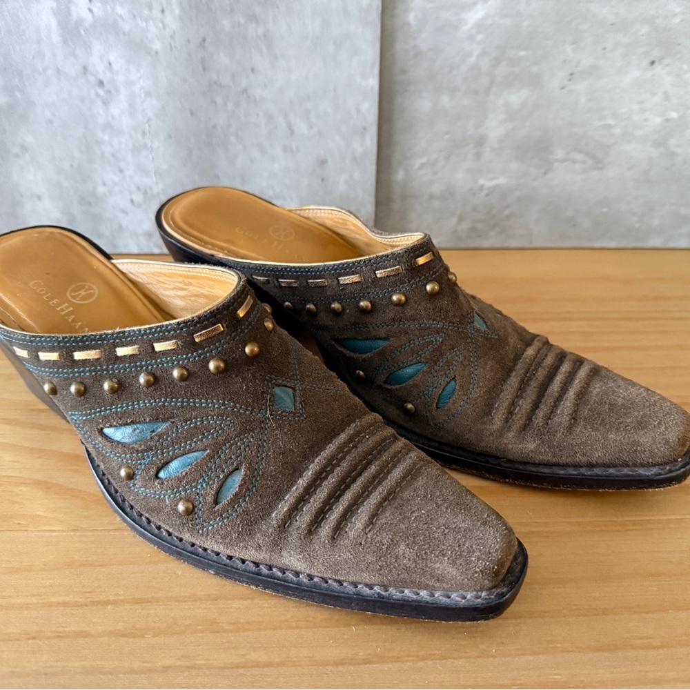 Cole Haan Morgan Western Brown and Teal Slip-On clogs sz 7.5